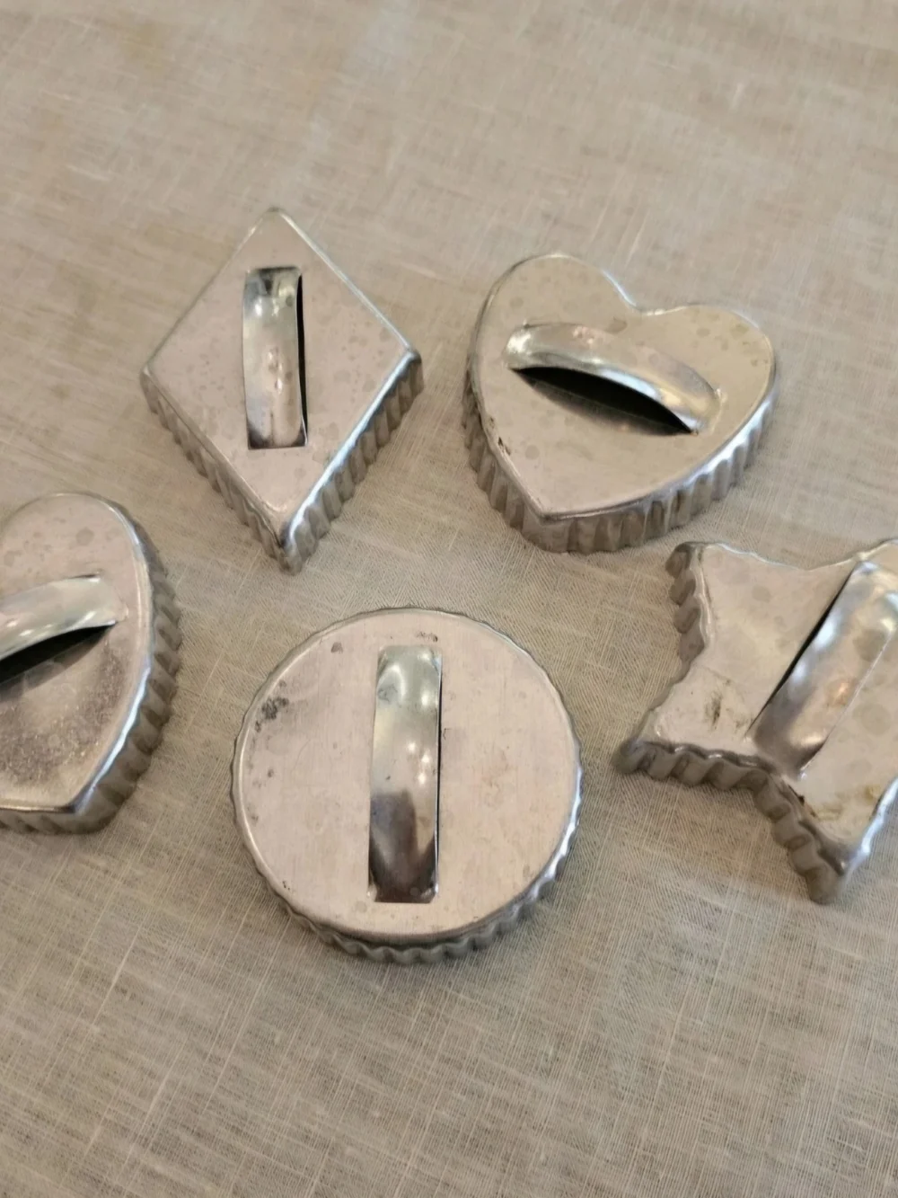 Vintage Aluminum Cookie or Pastry Cutters - Heart, Star, Circle, Square Set